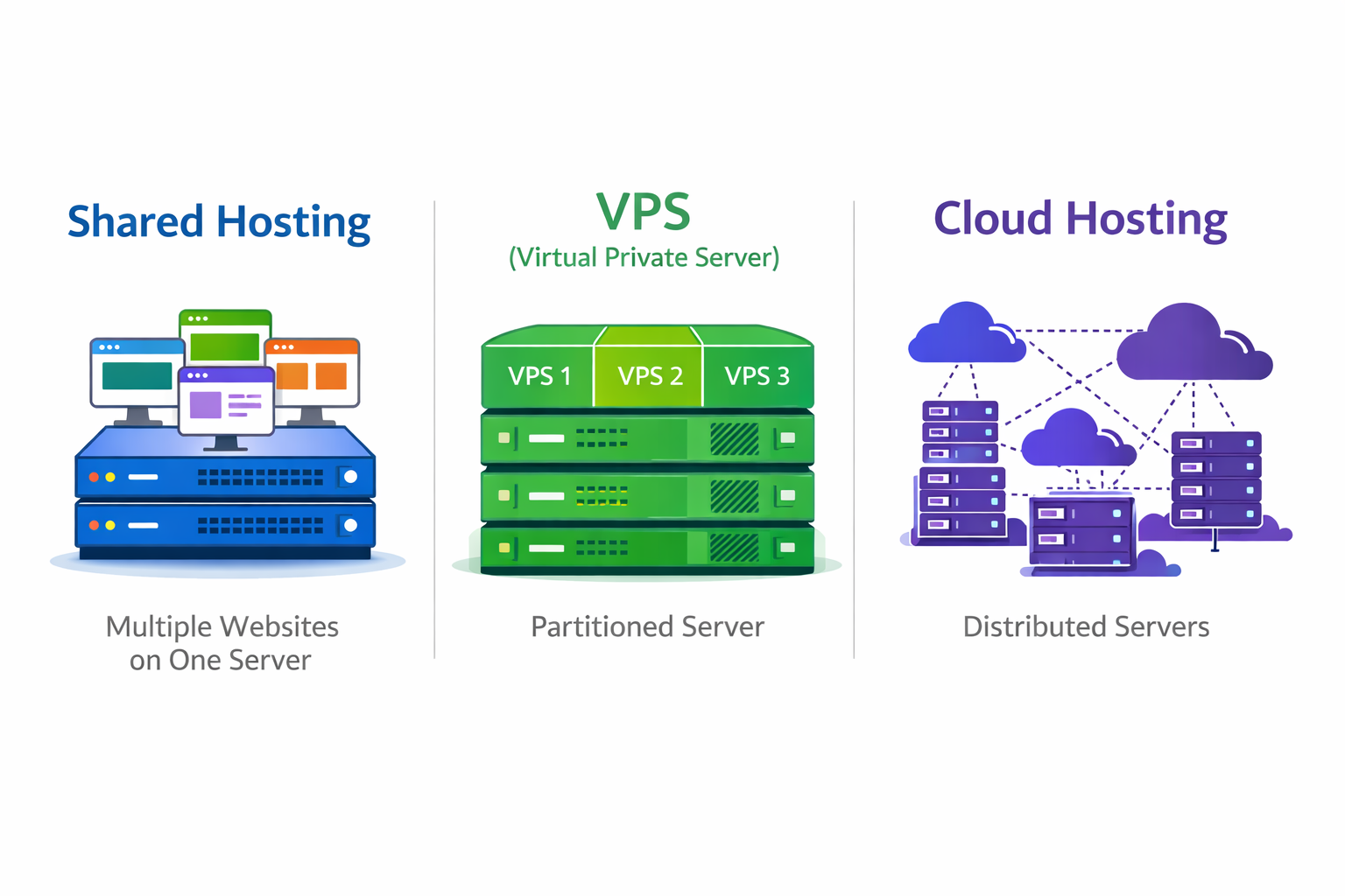 Shared Hosting vs VPS vs Cloud Hosting