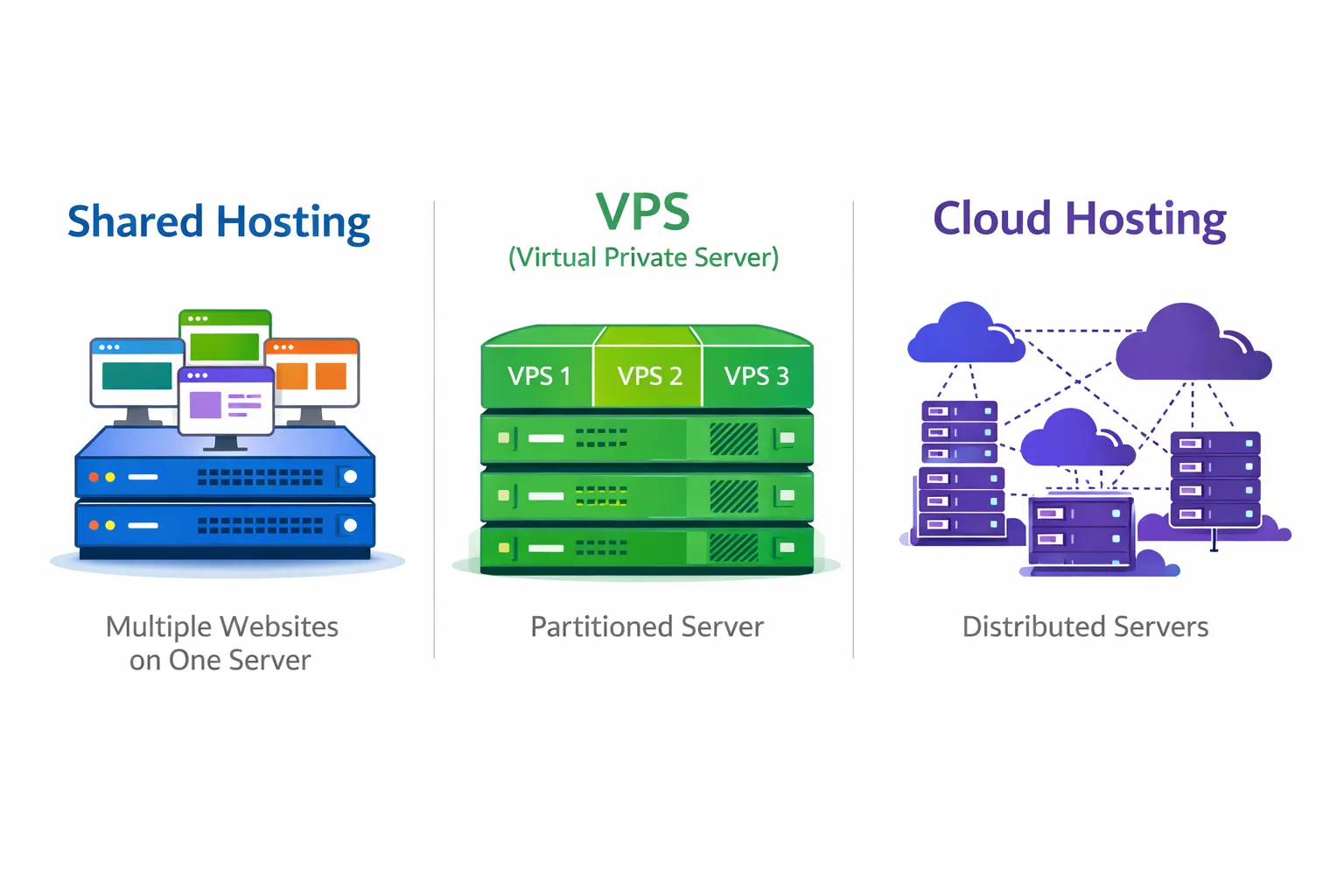 Shared Hosting vs VPS vs Cloud Hosting